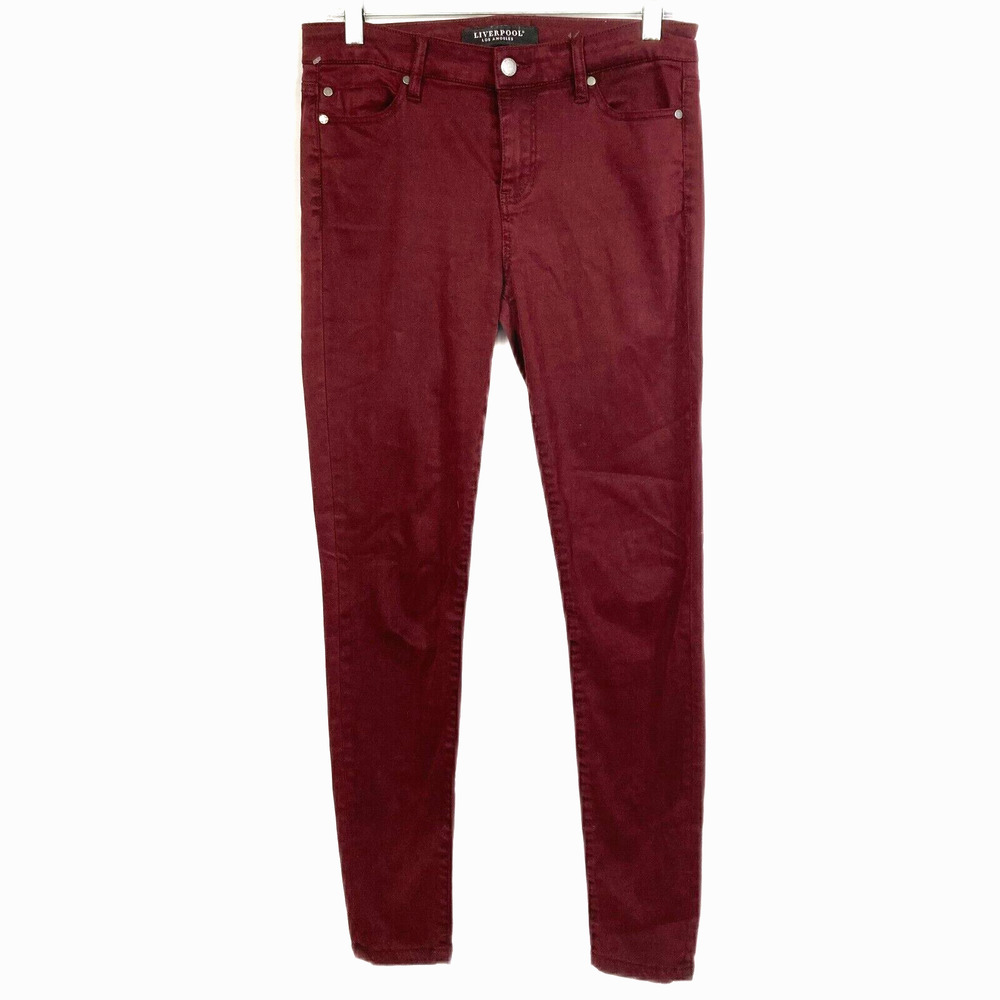 Liverpool Pants Womens Sz 4 27 The Skinny Maroon Red Stretch Denim